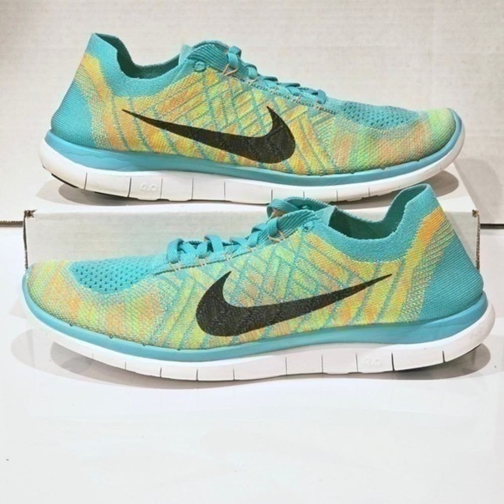 Nike Free 4.0 Flyknit Mens 12.5 Teal Orange Yellow 717075-300 Good Condition Run